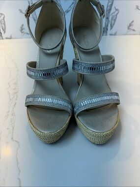 Aldo Silver Beaded Espadrille Wedge Sandals